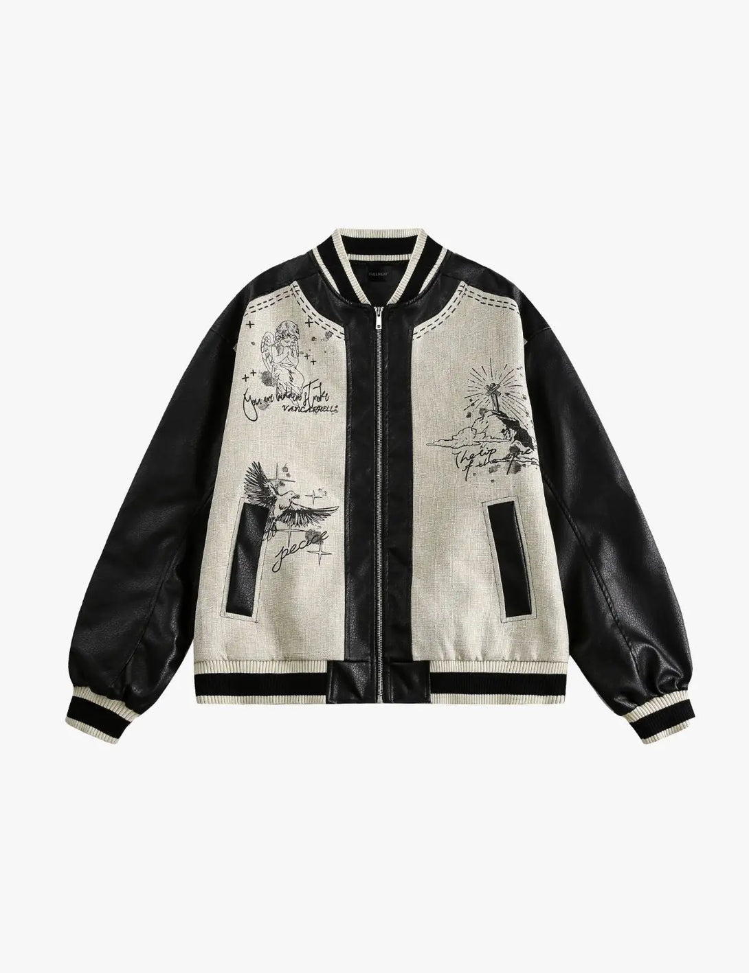 Fullneat Angel Graphic Varsity Bomber Jacket 