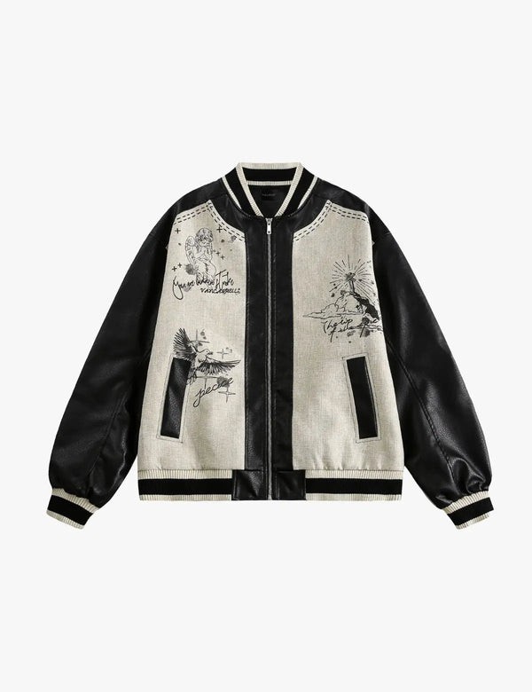 Fullneat Angel Graphic Varsity Bomber Jacket 