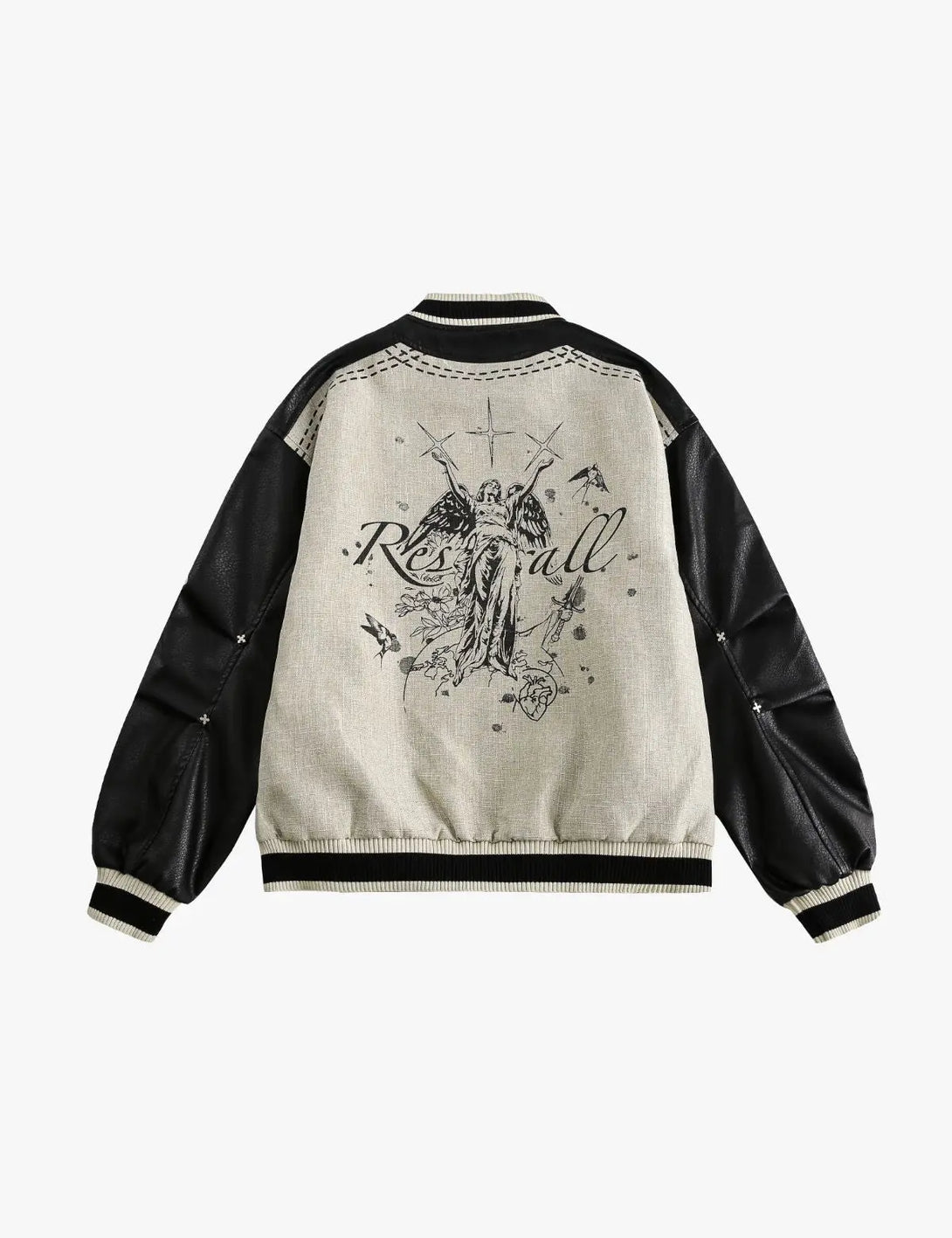 Fullneat Angel Graphic Varsity Bomber Jacket 