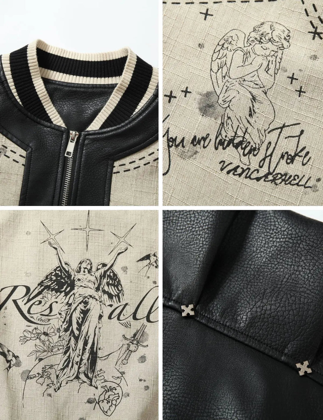 Fullneat Angel Graphic Varsity Bomber Jacket 