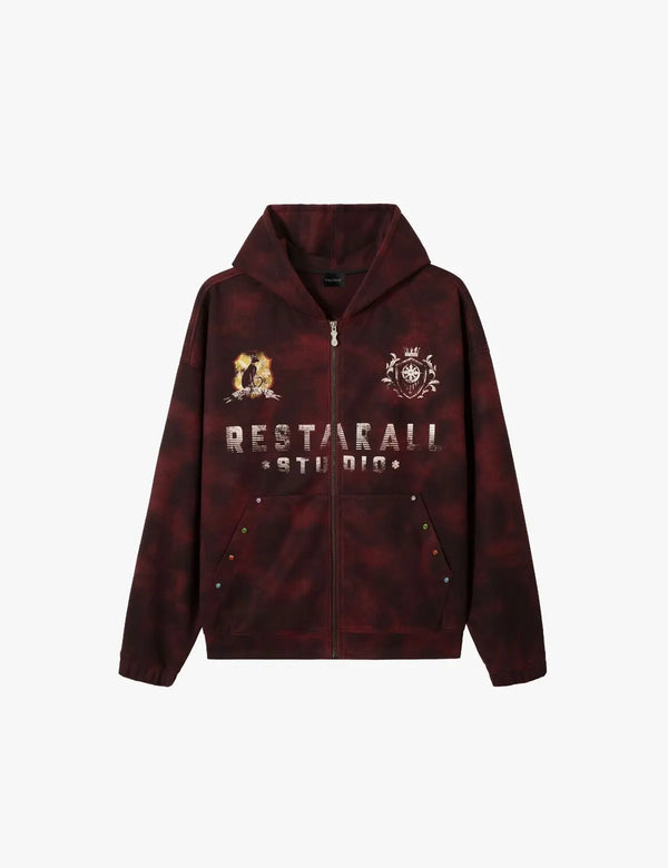Fullneat Badge Embroidery Letter Tie-Dye Hoodie 