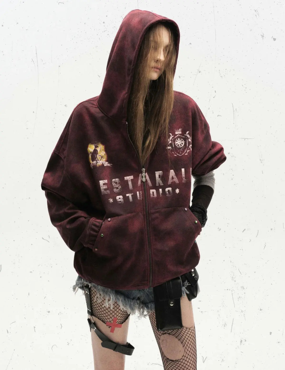 Fullneat Badge Embroidery Letter Tie-Dye Hoodie 