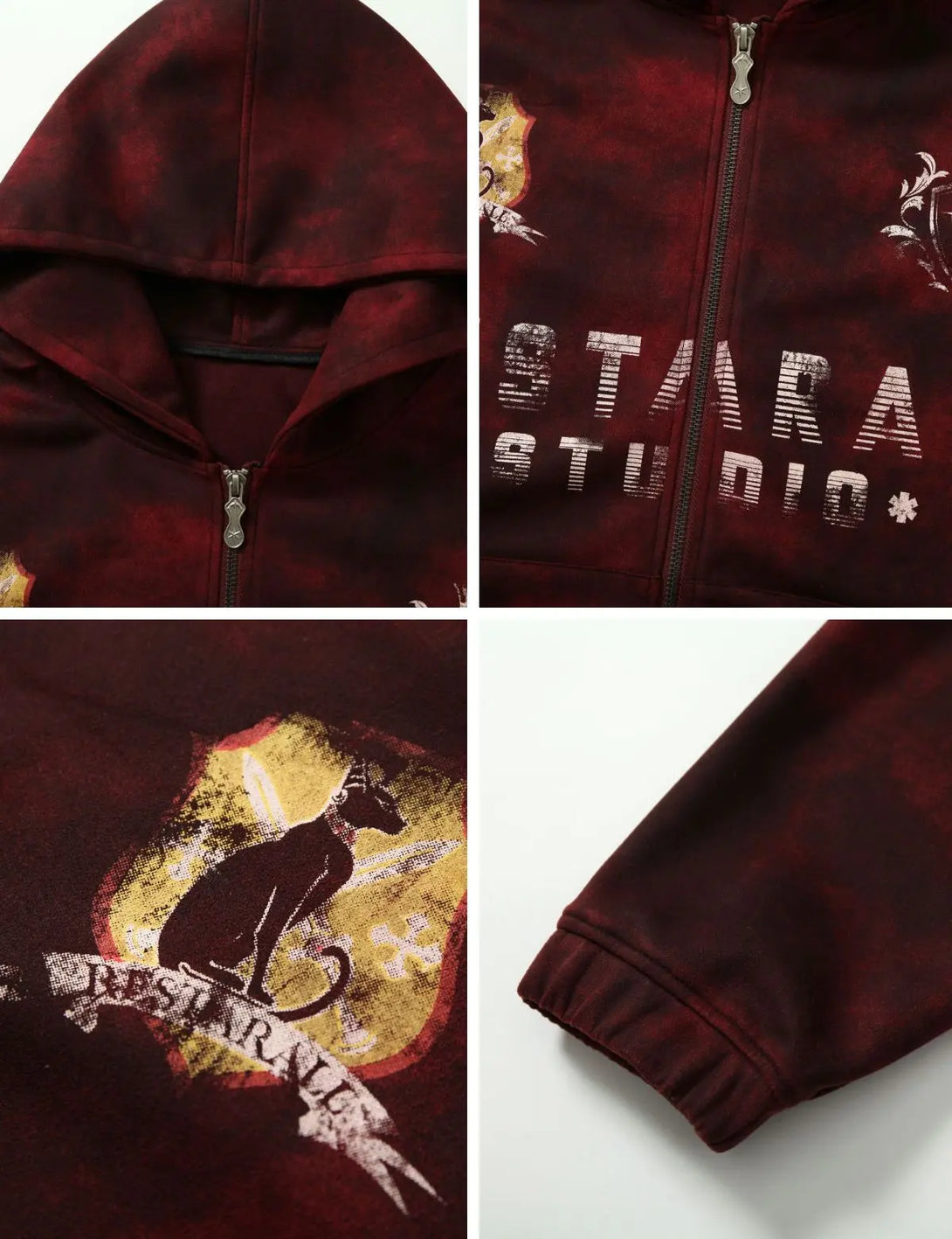 Fullneat Badge Embroidery Letter Tie-Dye Hoodie 