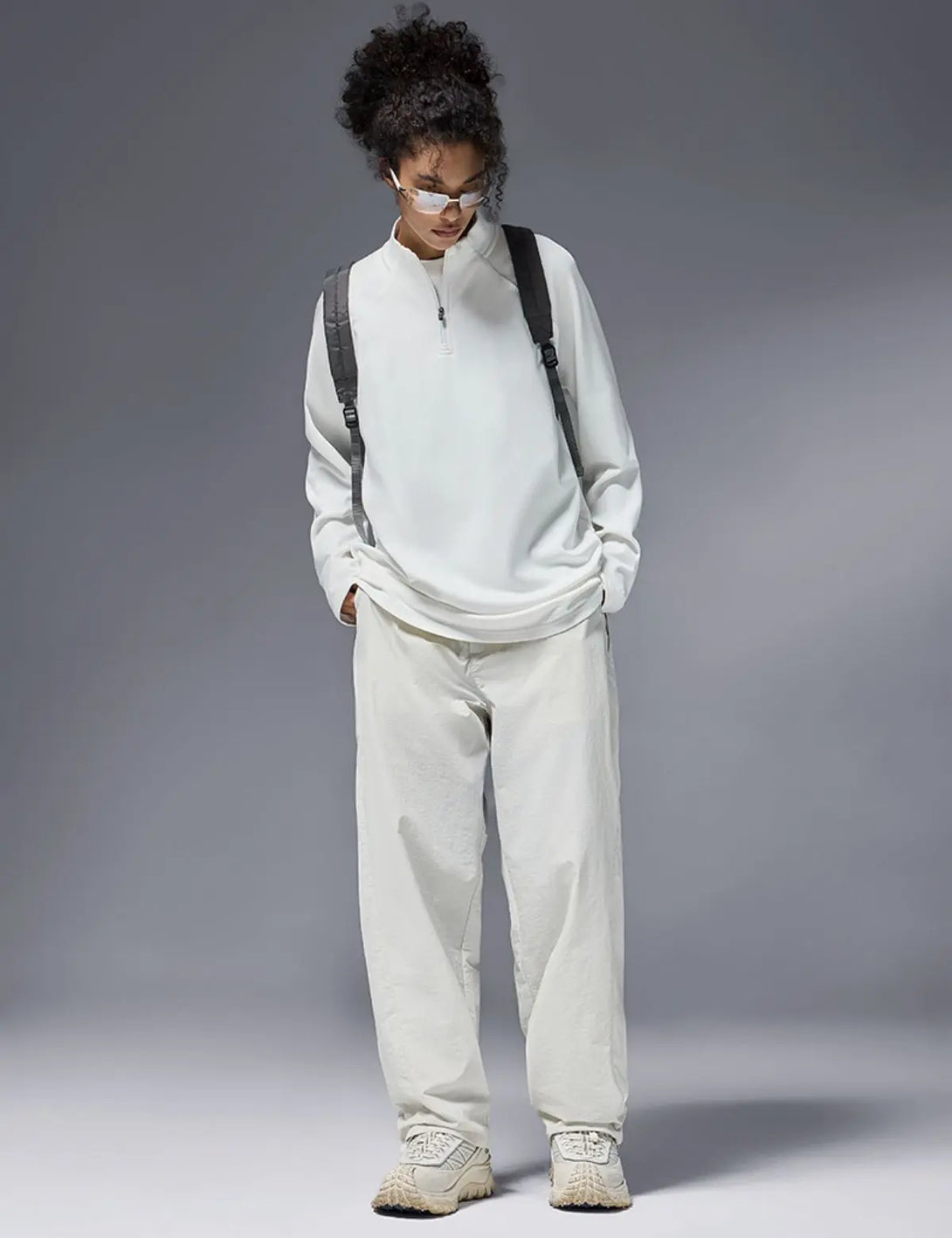 Fullneat Base Solid Half Zip Sweatshirts - White Model Shown