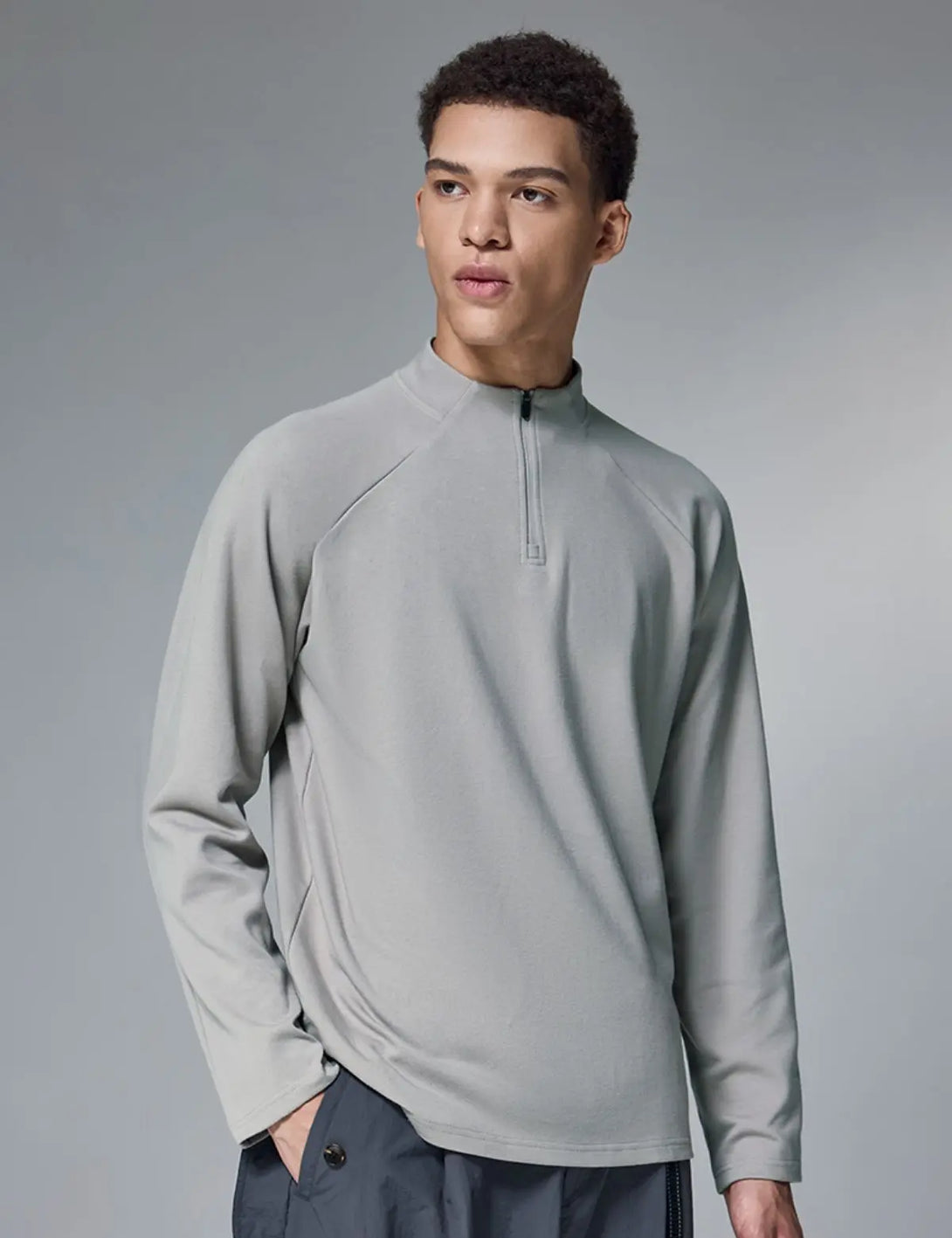 Fullneat Base Solid Half Zip Sweatshirts - Light Grey Model Shown