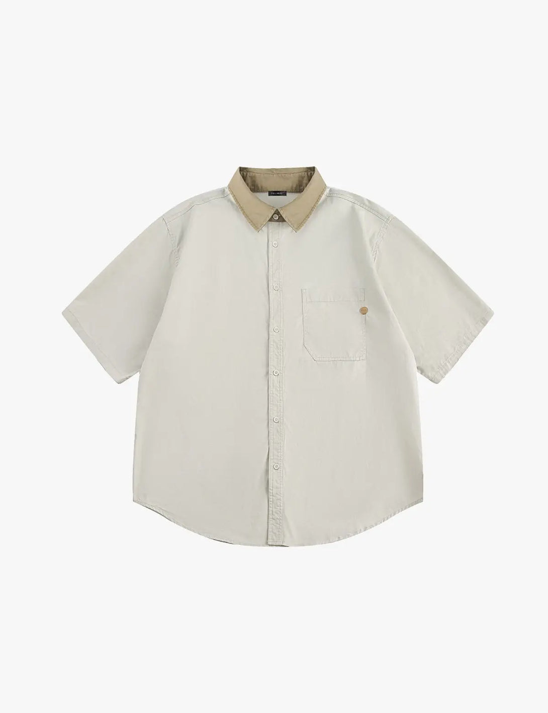 Fullneat Basic Oversized Short Sleeve Shirt - Beige Front