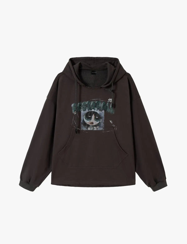 Fullneat Beautiful Girl Graffiti Ripped Hoodie 