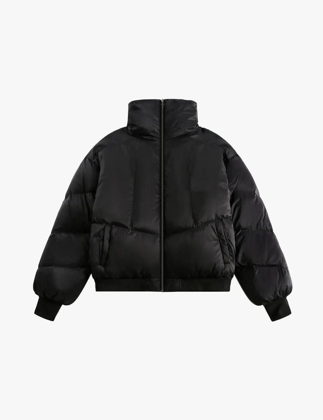 Fullneat Black High Collar Essential Puffer Jacket 
