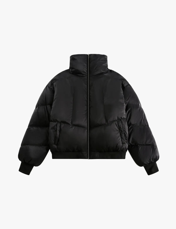 Fullneat Black High Collar Essential Puffer Jacket 
