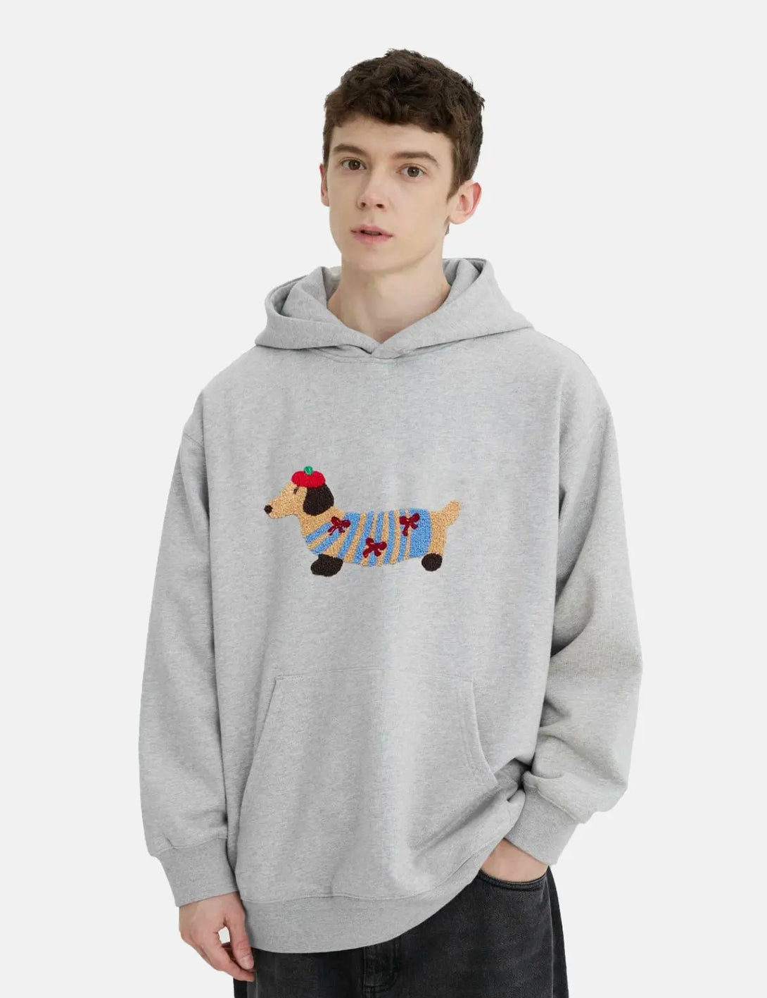 Fullneat Cartoon Dachshund Grey Hoodie 