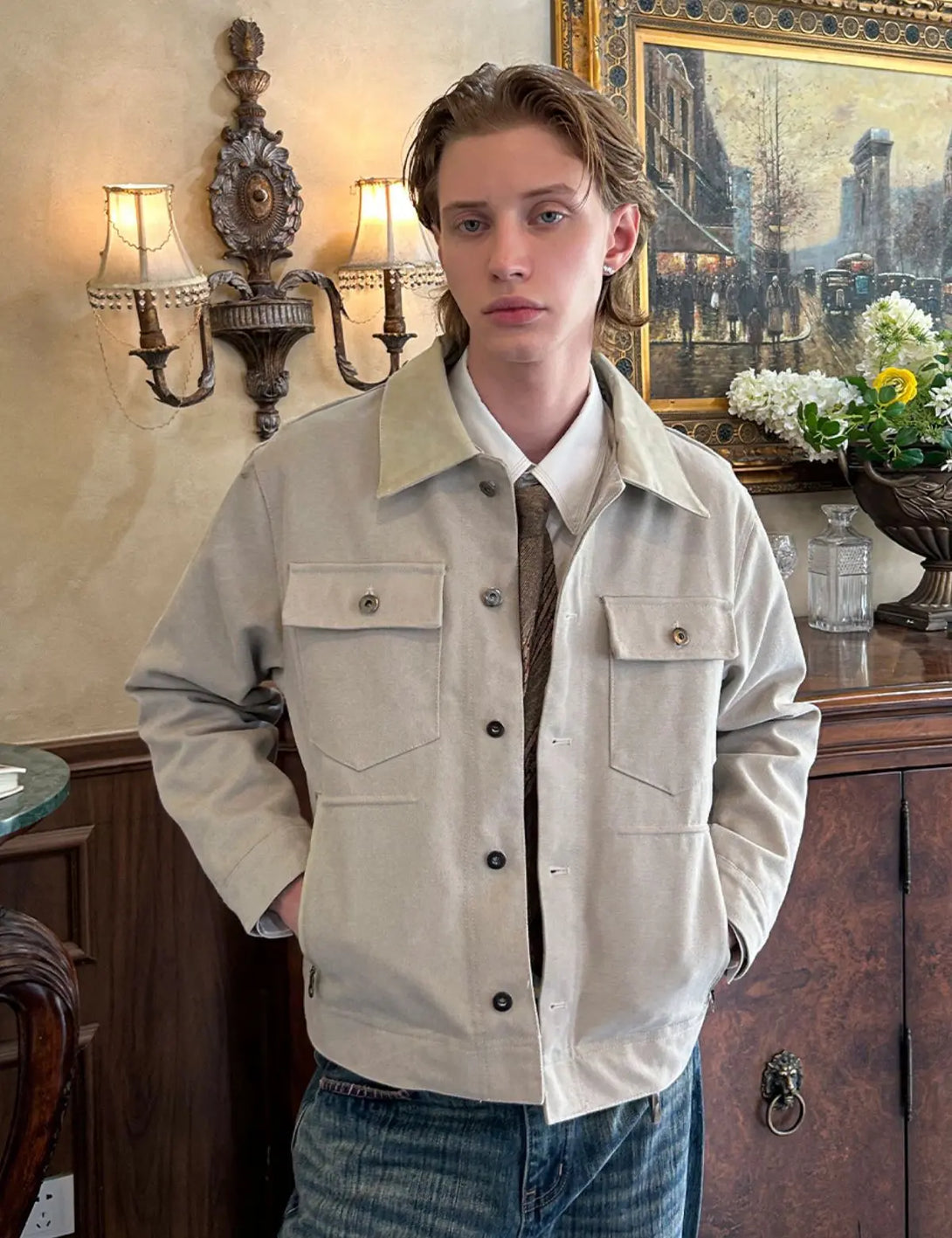 Fullneat Classic Faux Leather Collar Jacket 