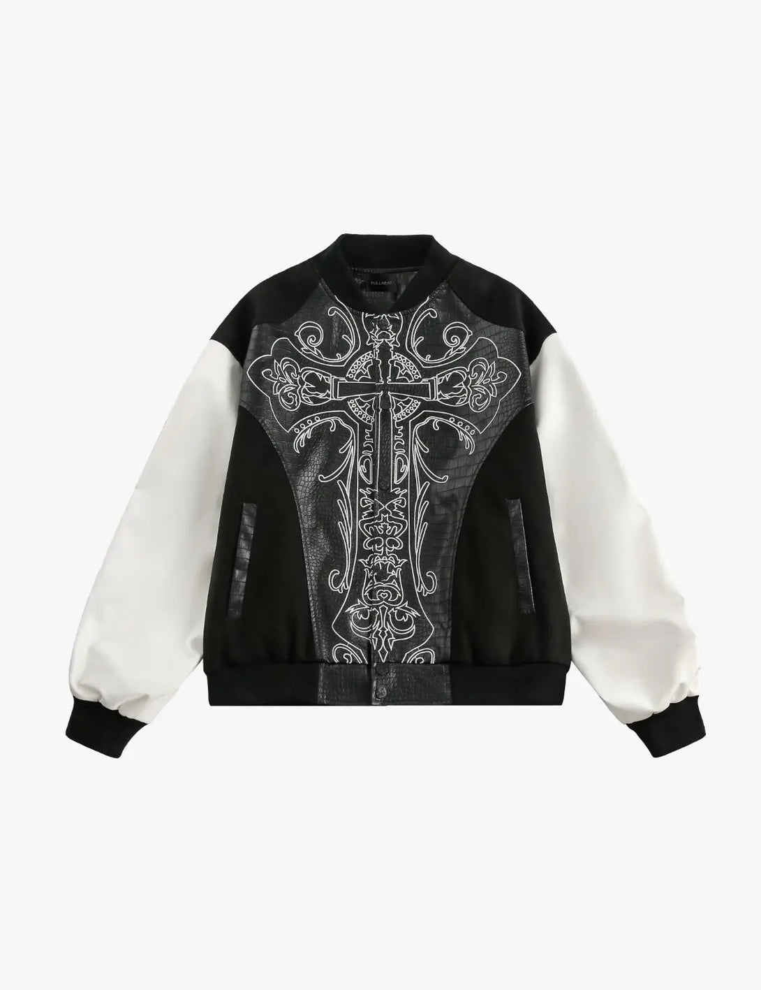 Fullneat Cross Embroidery Varsity Bomber Jacket 