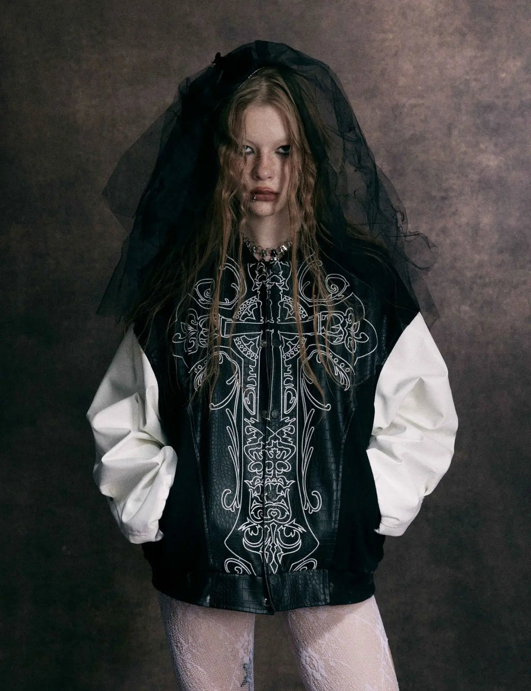 Fullneat Cross Embroidery Varsity Bomber Jacket 