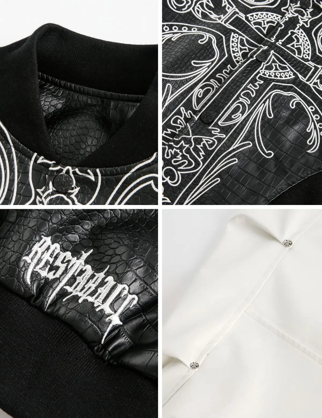 Fullneat Cross Embroidery Varsity Bomber Jacket 