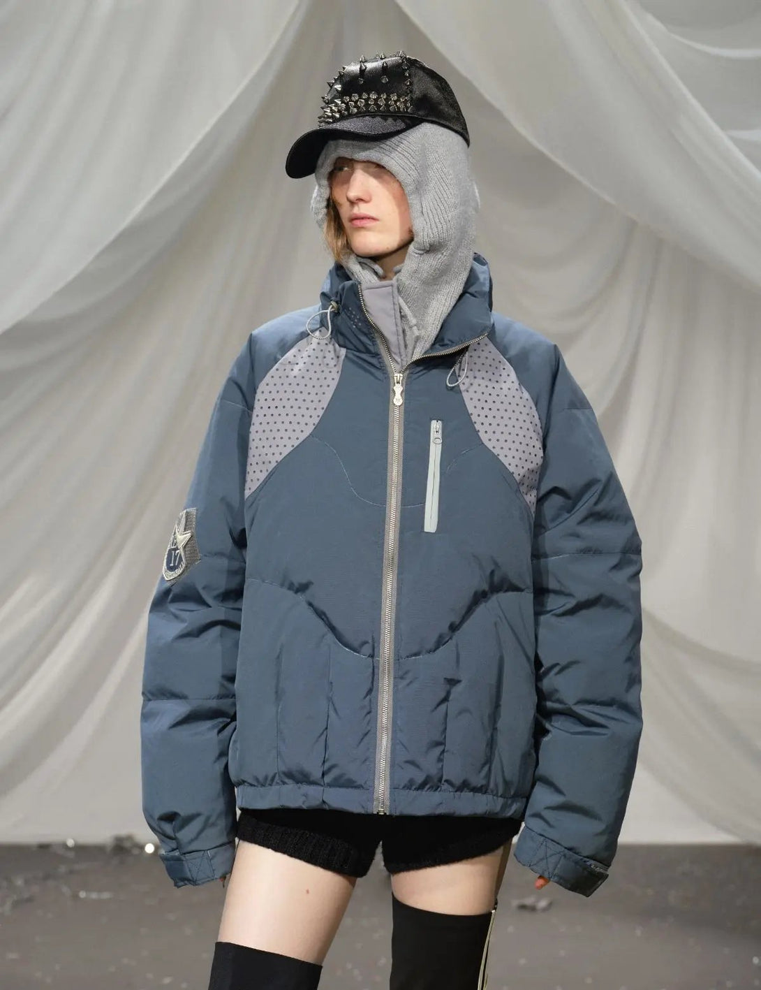 Fullneat Detachable Knit Collar Reflective Puffer Jacket 