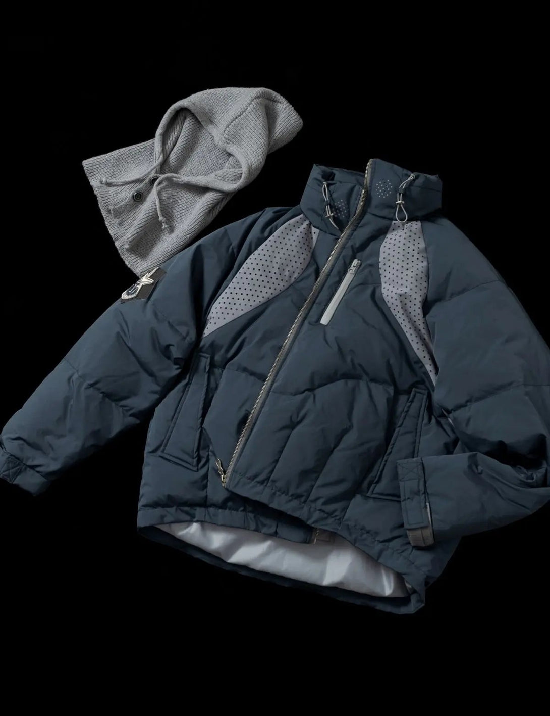 Fullneat Detachable Knit Collar Reflective Puffer Jacket 