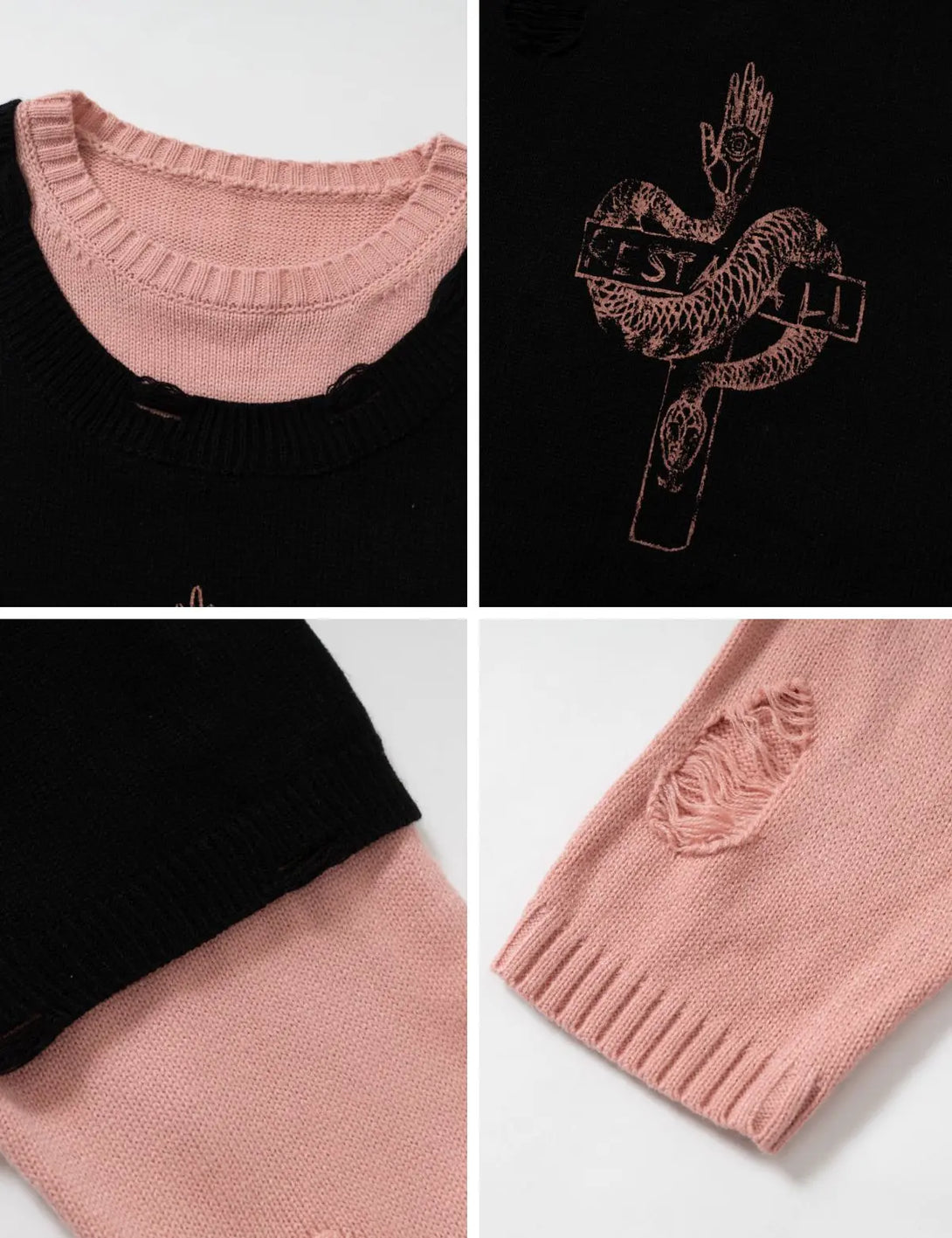 Fullneat Distressed Snake Graphic Knit Pullover 