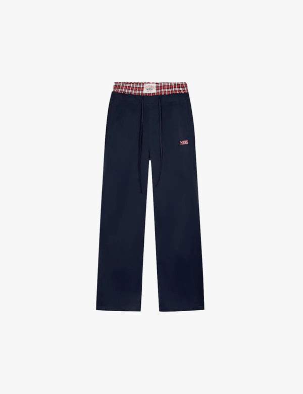 Fullneat Double Waist Plaid Stitch Casual Pants - Front