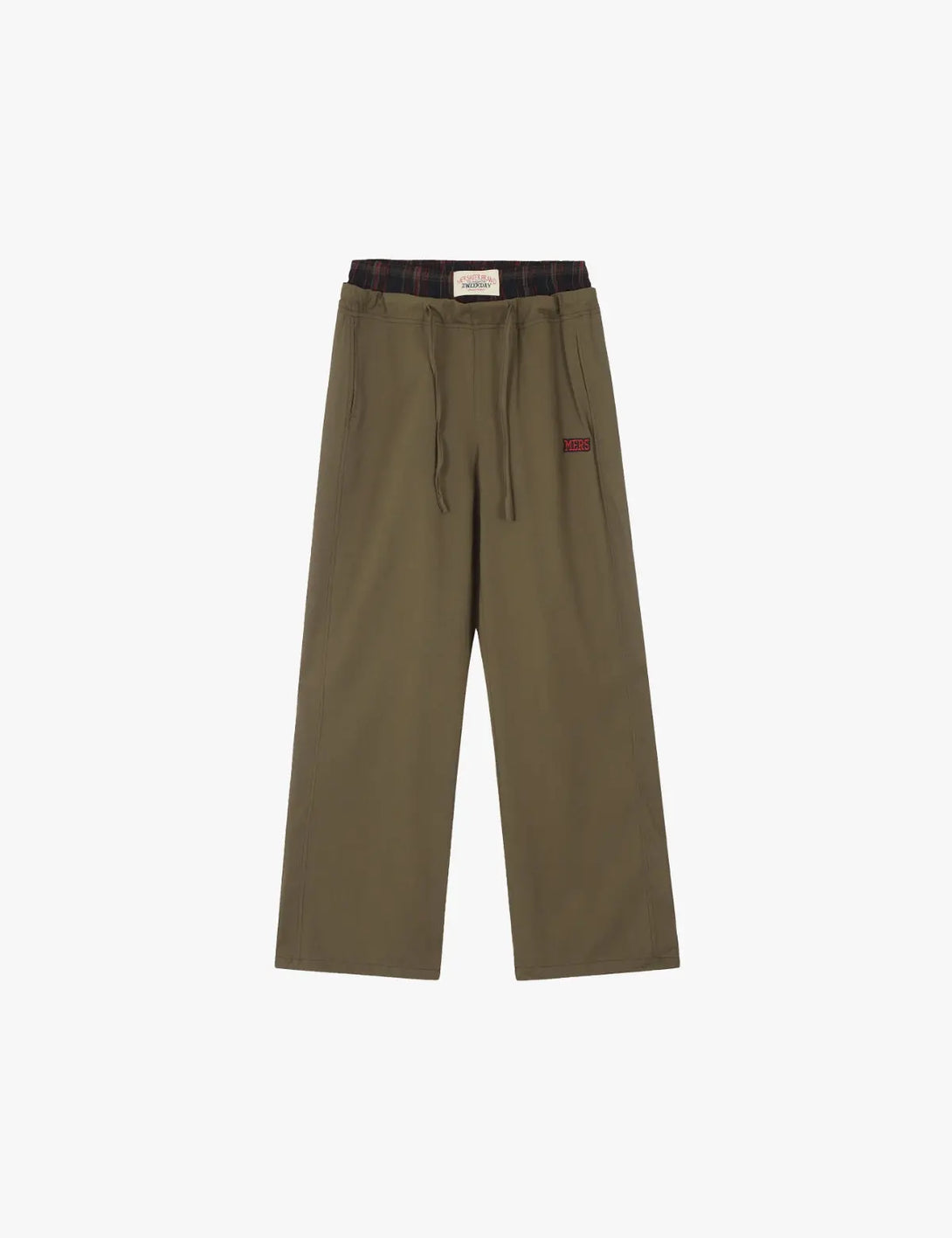 Fullneat Double Waist Plaid Stitch Casual Pants 