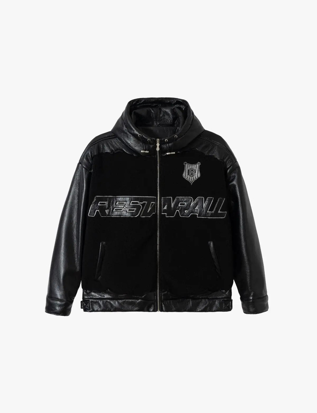 Fullneat Faux Leather Patchwork Hoodie Jacket 