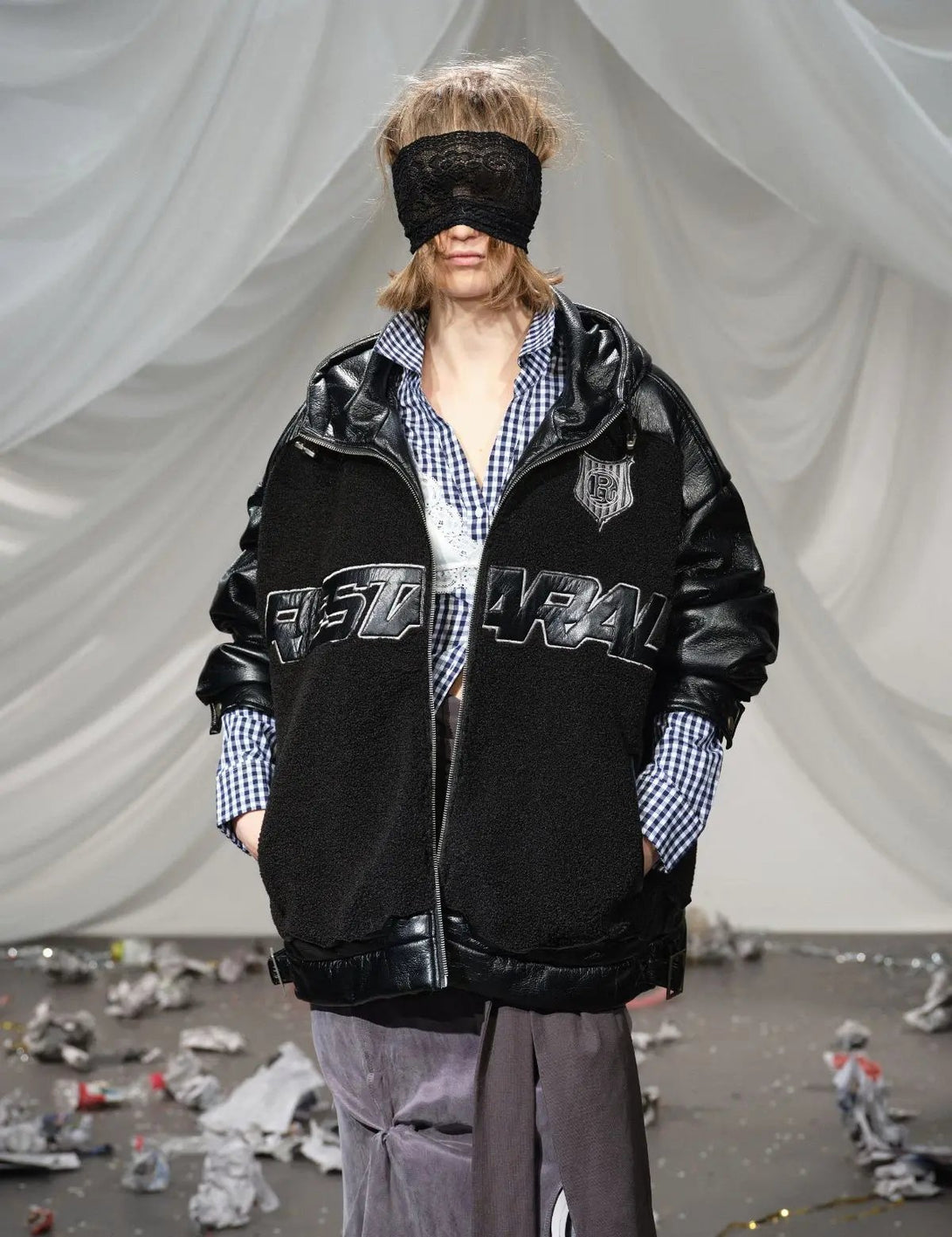 Fullneat Faux Leather Patchwork Hoodie Jacket 