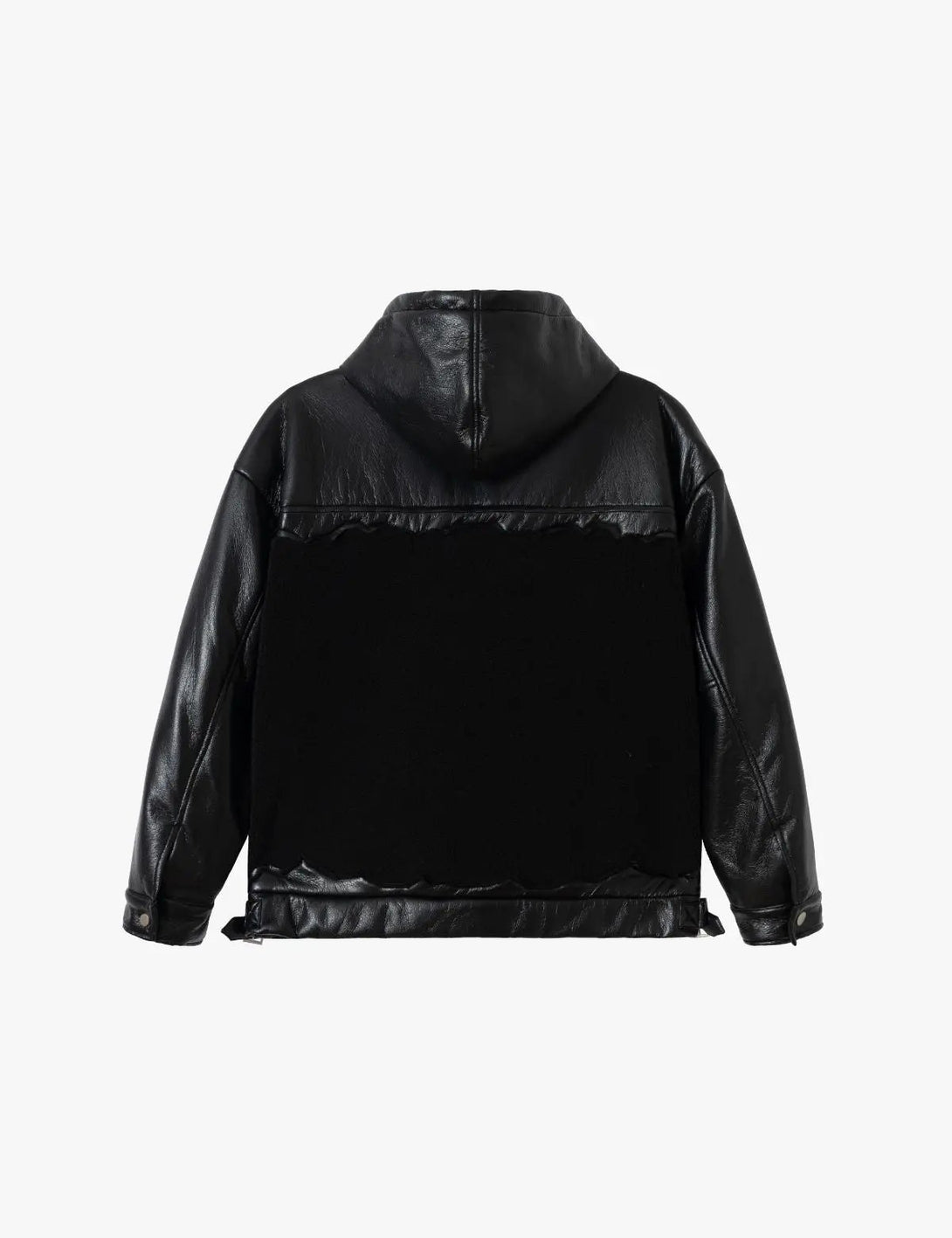 Fullneat Faux Leather Patchwork Hoodie Jacket 