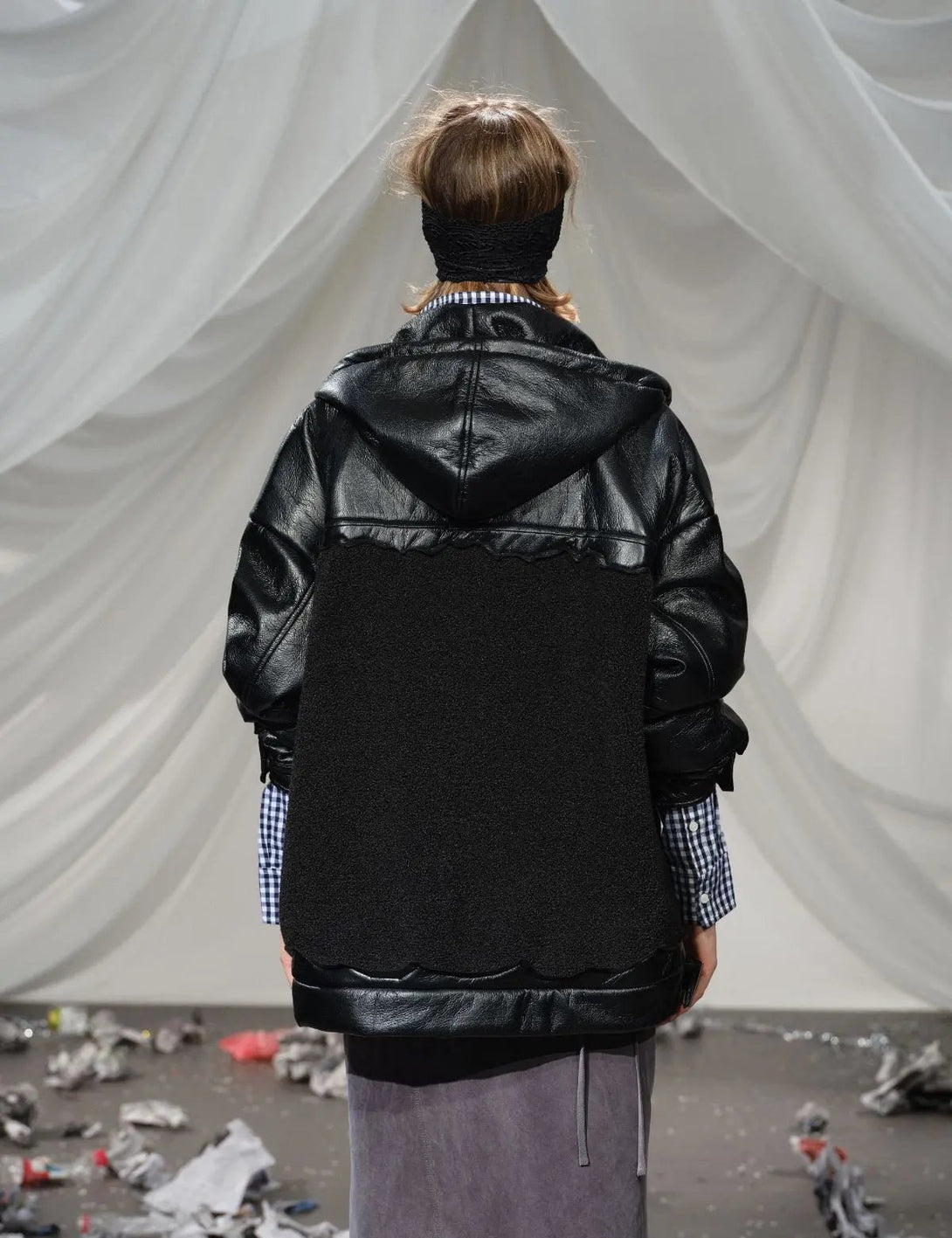 Fullneat Faux Leather Patchwork Hoodie Jacket 