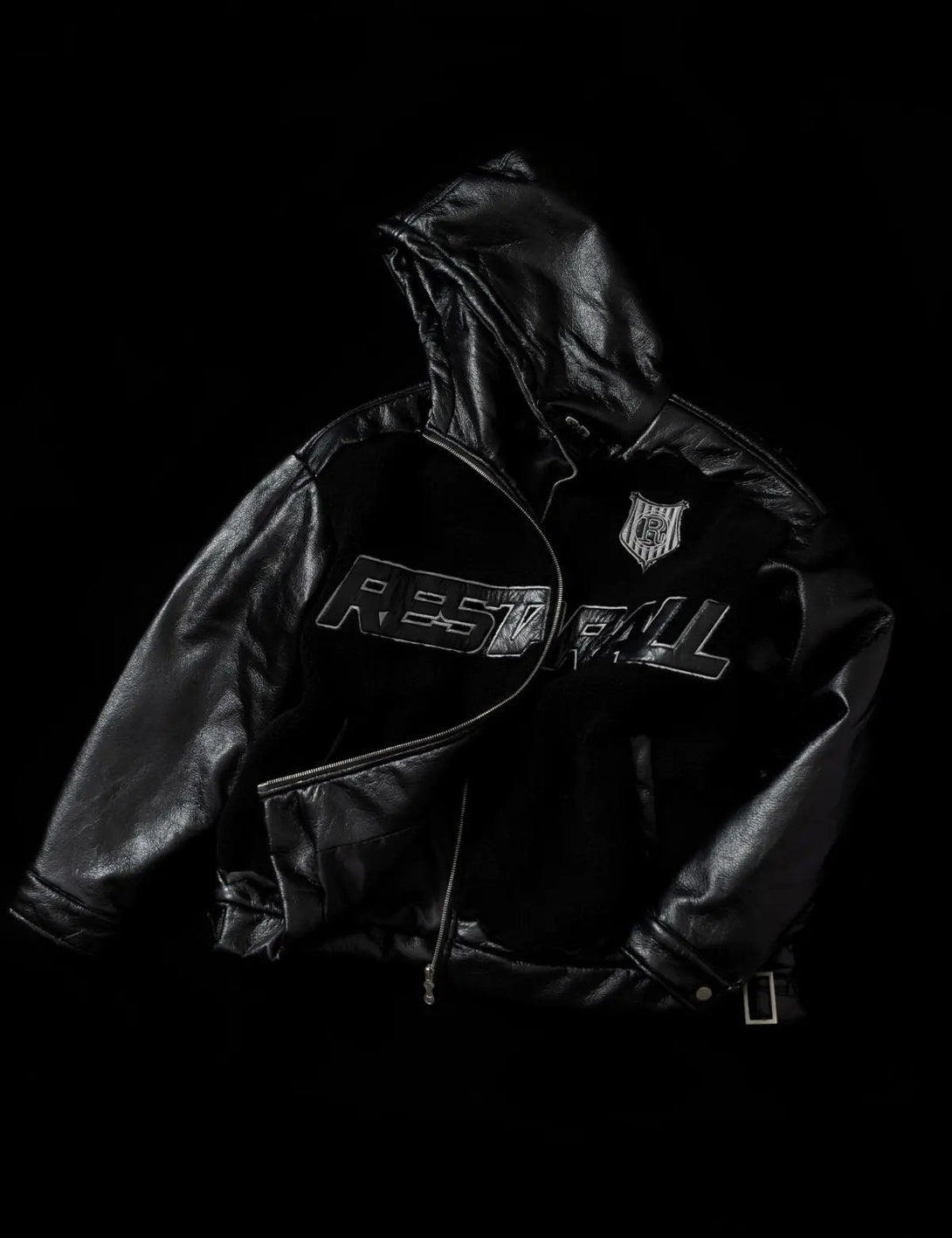 Fullneat Faux Leather Patchwork Hoodie Jacket 