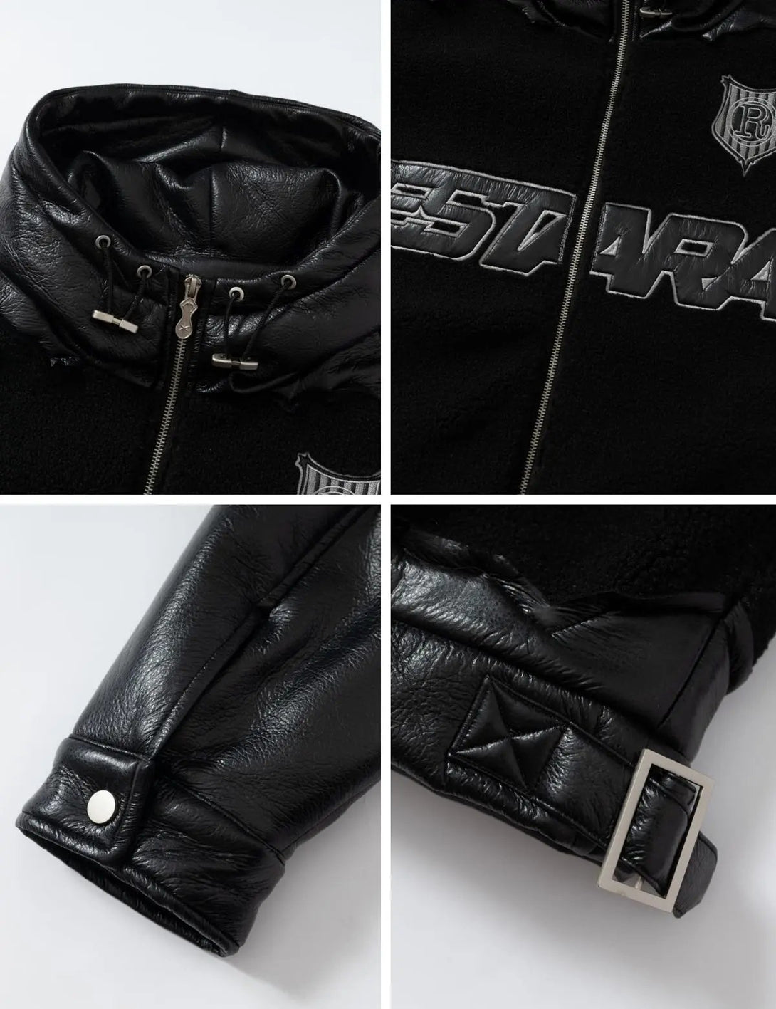 Fullneat Faux Leather Patchwork Hoodie Jacket 