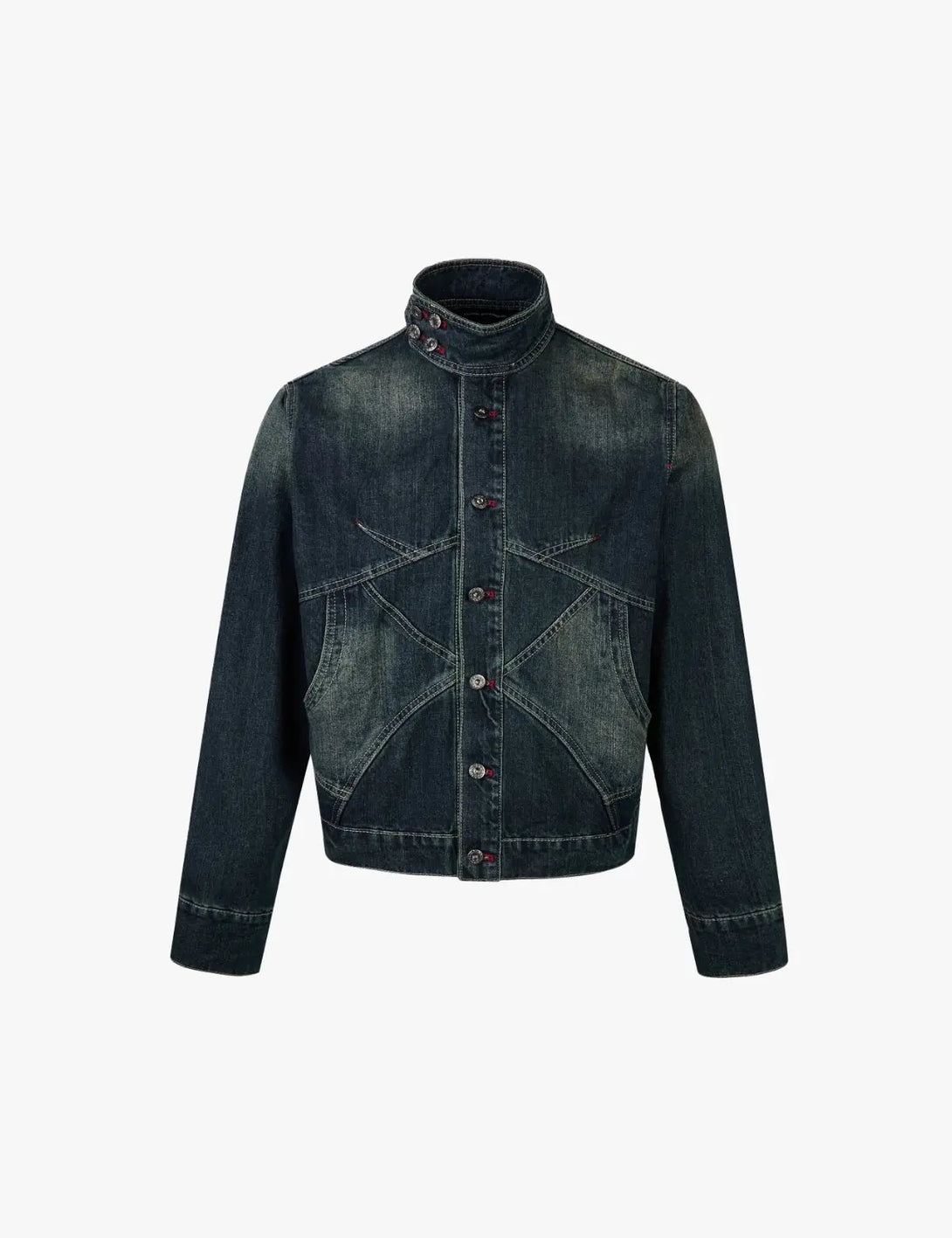 Fullneat High Collar Vintage Denim Jacket 