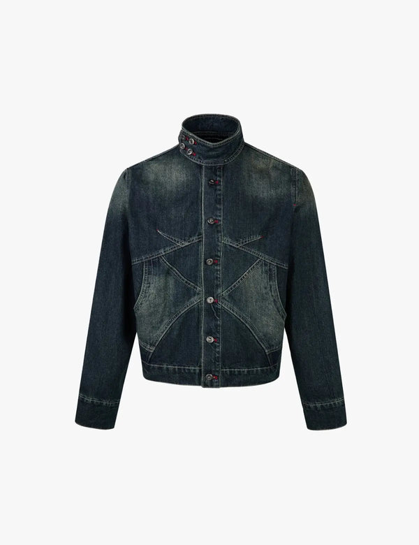 Fullneat High Collar Vintage Denim Jacket 