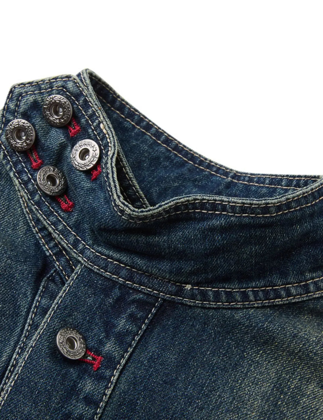 Fullneat High Collar Vintage Denim Jacket 