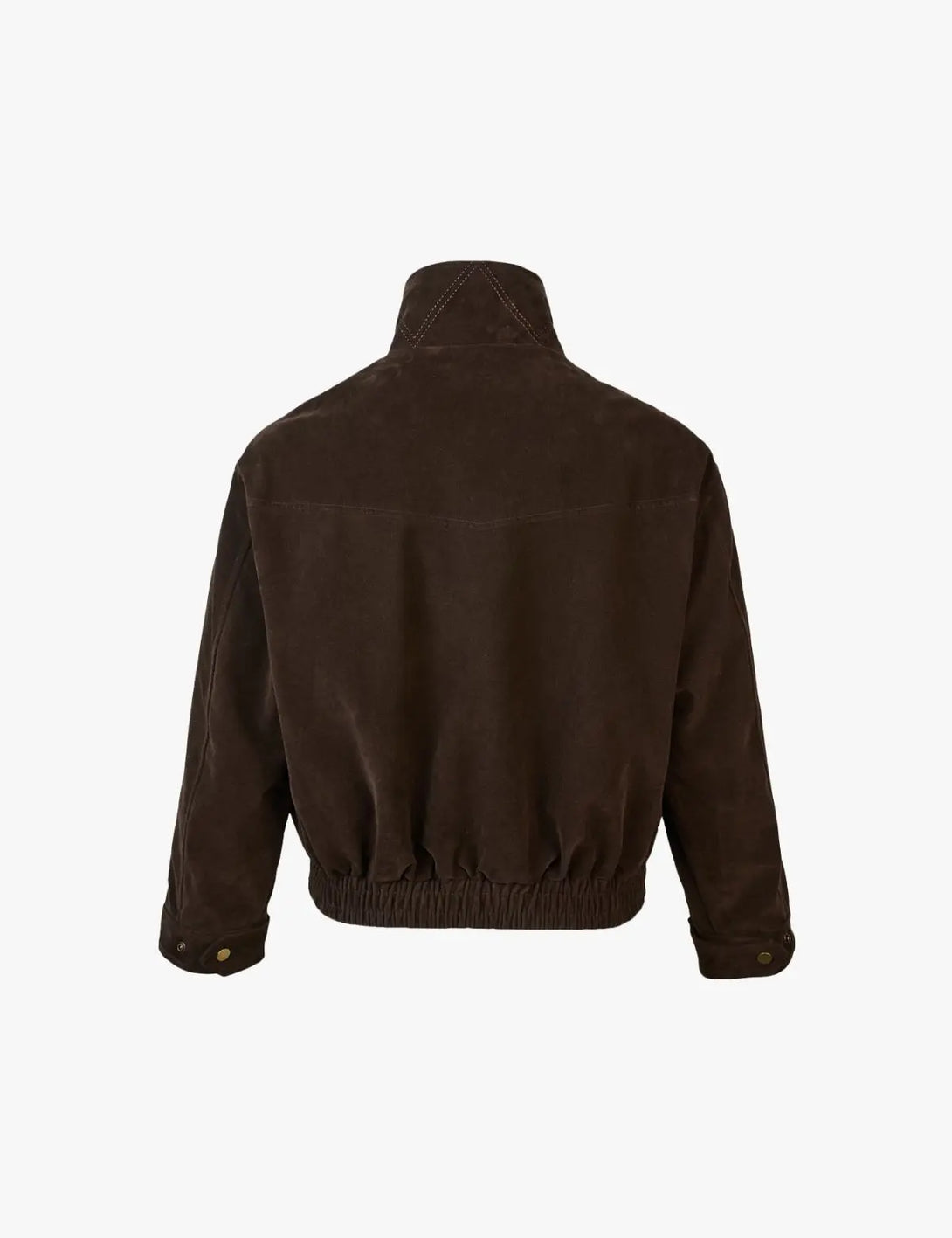 Fullneat High Neck Asymmetrical Zip Brown Suede Jacket 