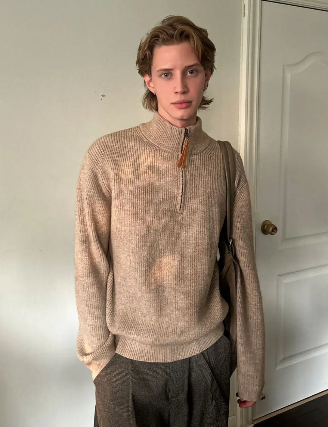 Fullneat High Neck Half Zip Knit Sweater 