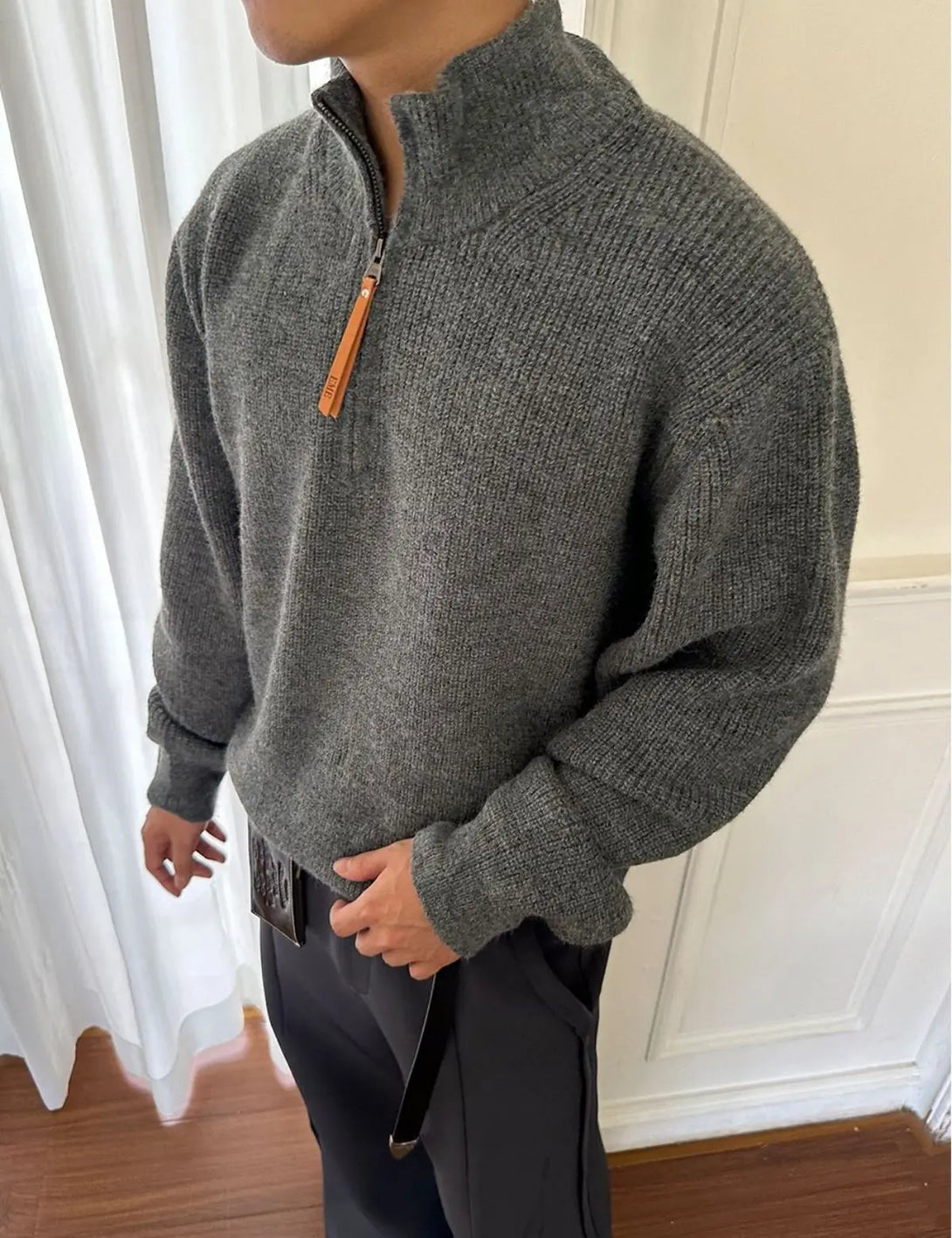 Fullneat High Neck Half Zip Knit Sweater 
