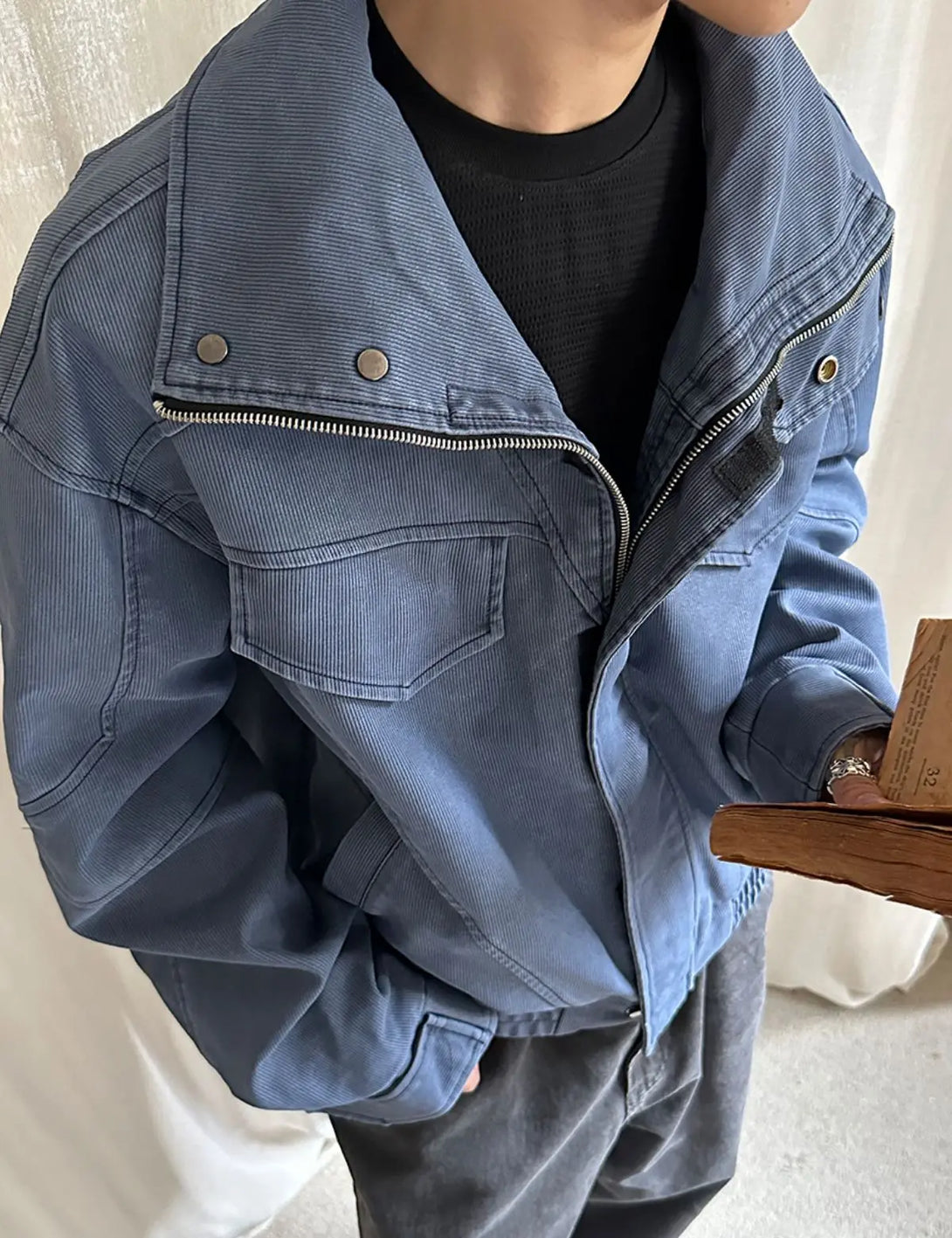 Fullneat High Neck Vintage Washed Utility Jacket 