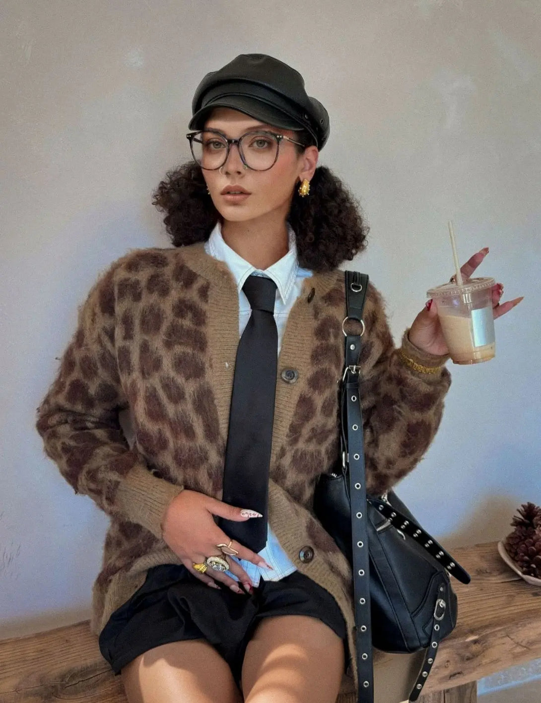 Fullneat Leopard Graphic Cardigan - Model Shown