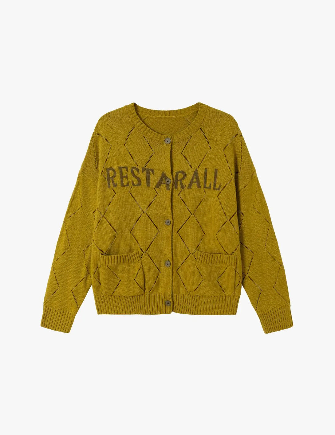 Fullneat Letter Graphic Diamond Knit Cardigan 