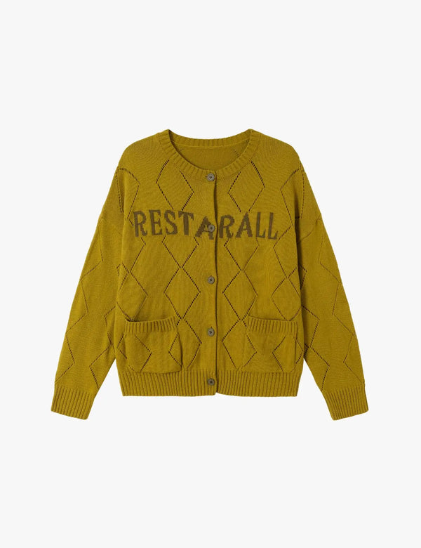 Fullneat Letter Graphic Diamond Knit Cardigan 
