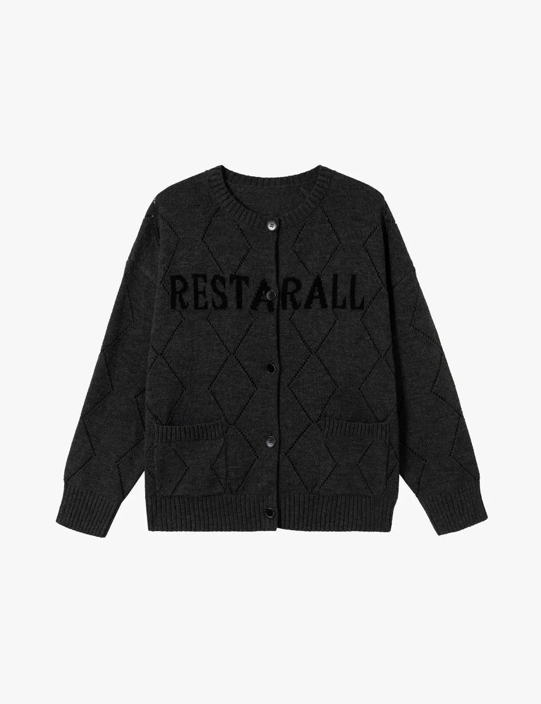 Fullneat Letter Graphic Diamond Knit Cardigan 