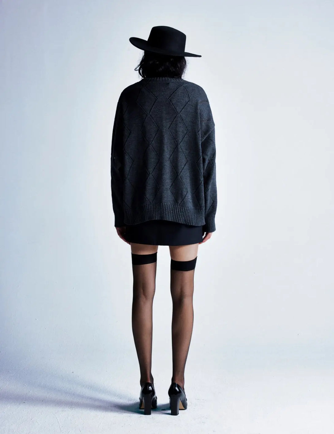 Fullneat Letter Graphic Diamond Knit Cardigan 