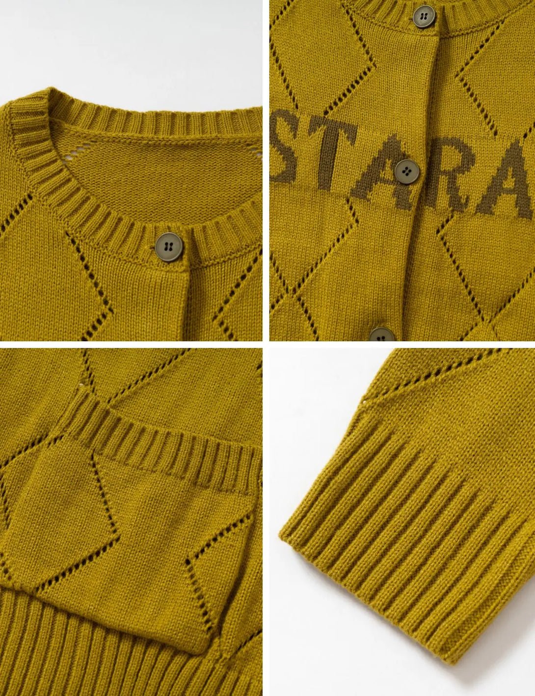 Fullneat Letter Graphic Diamond Knit Cardigan 