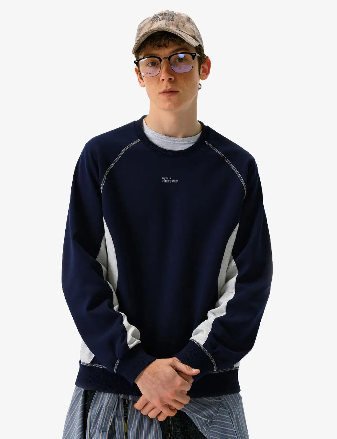 Fullneat Letter Graphic Long Sleeve T Shirt - Navy Blue