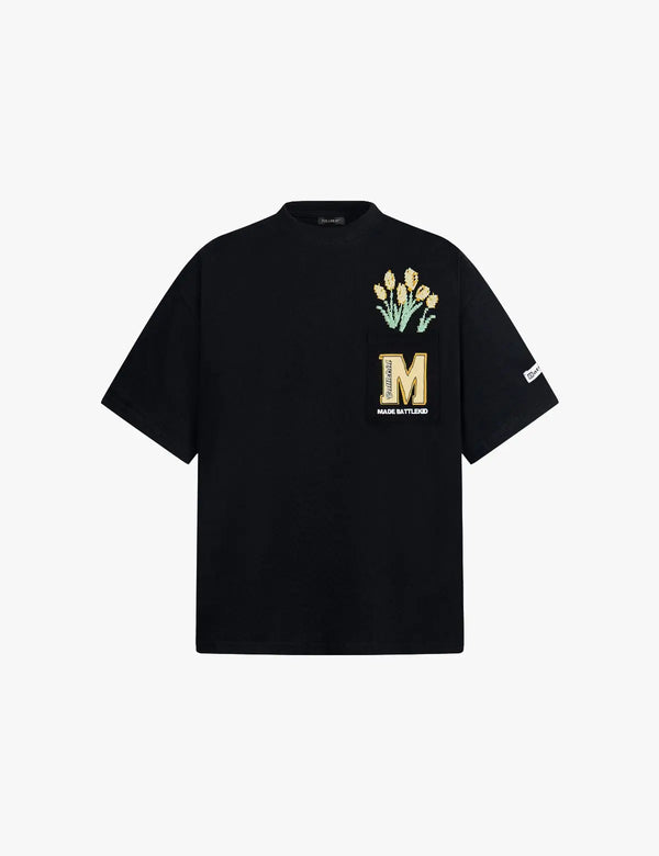 Fullneat Pixelated Flower Pocket Tee - Black