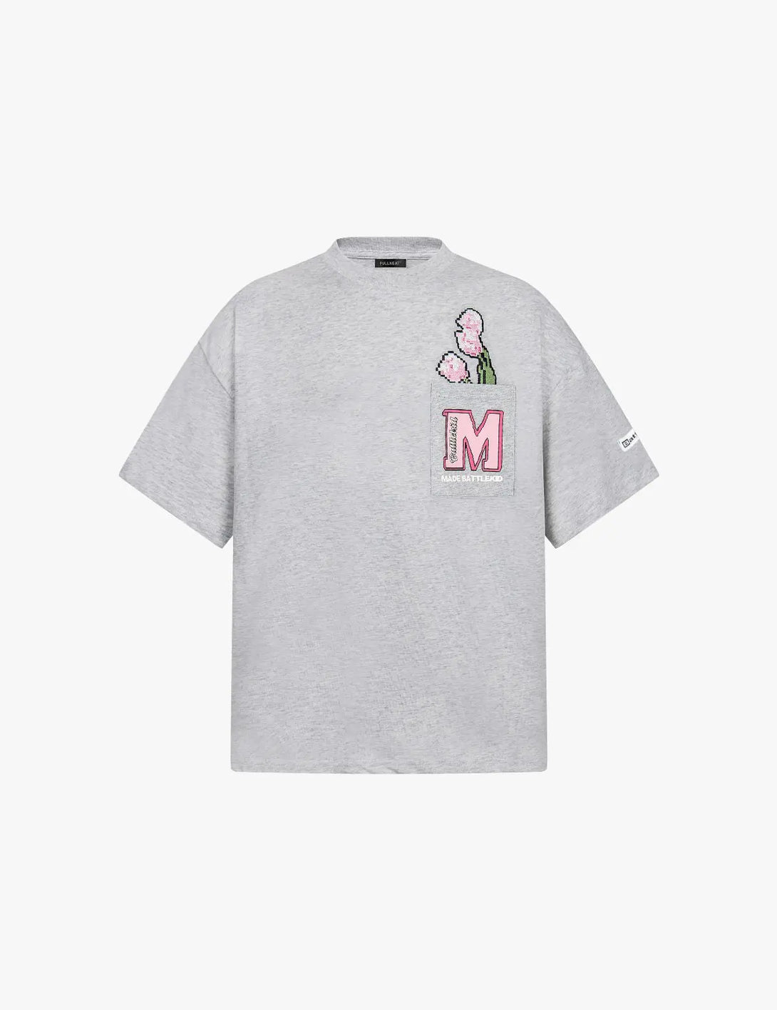 Fullneat Pixelated Flower Pocket Tee - Grey