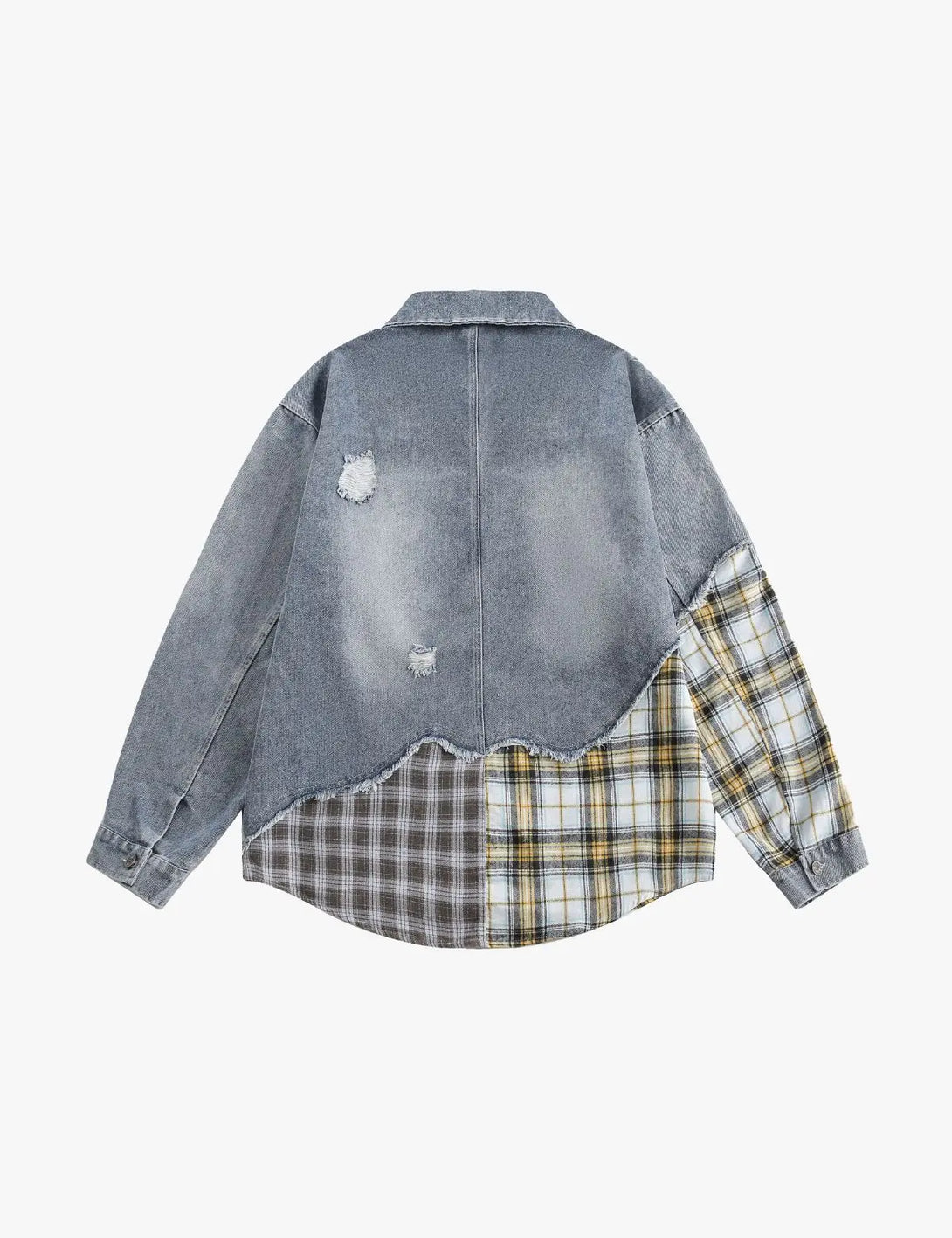 Fullneat Plaid Mixed Patchwork Denim Jacket 