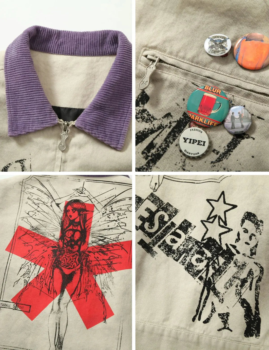Fullneat Purple Collared Badge Decorated Jacket 