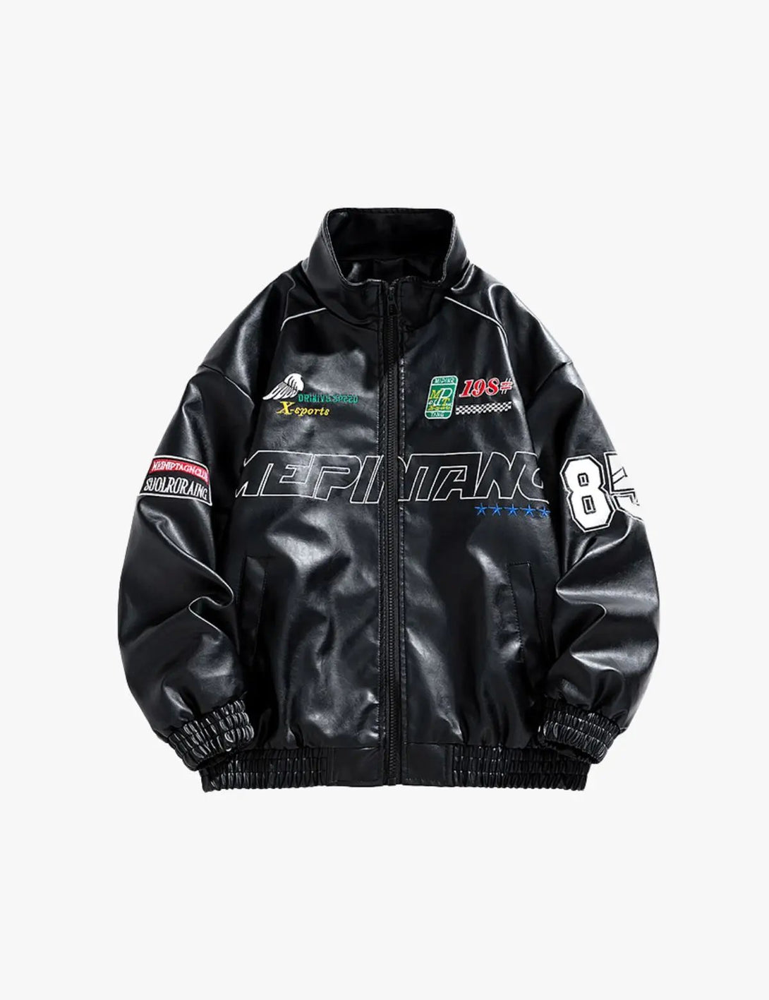 Fullneat Racing Patch Faux Leather Jacket 