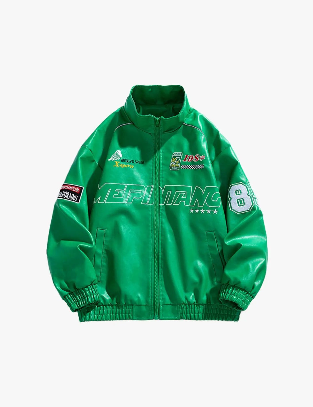 Fullneat Racing Patch Faux Leather Jacket 