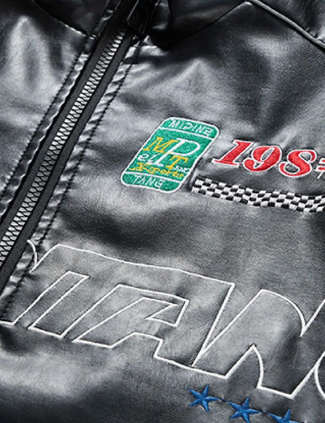 Fullneat Racing Patch Faux Leather Jacket 
